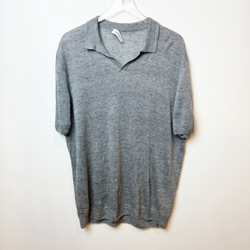 Gran Sasso Italy | Men's Gray Knit Linen Collared Shirt